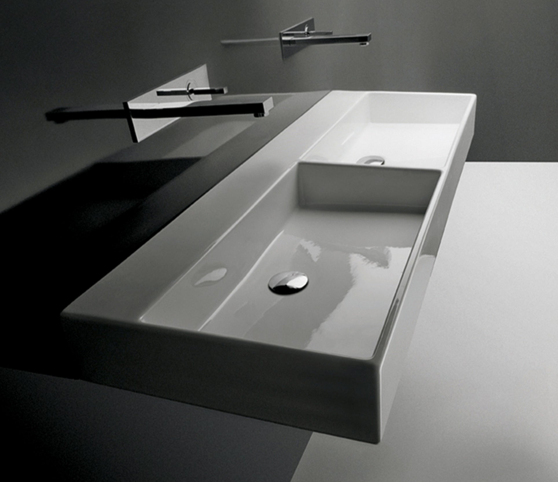 Studio Bagno Unlimited 140 V2 Double Bowl Bench/Wall Basin 2TH, Gloss White