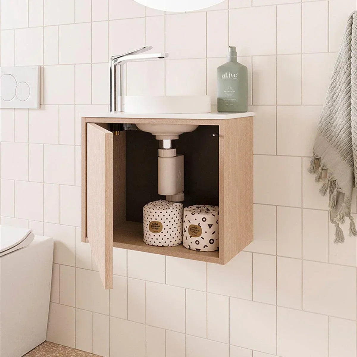 ADP Clifton Mini Small Space Wall Hung Vanity - Ideal Bathroom CentreCLIMDS0470WHCCPGCoastal Oak WoodmattJoy Gloss White