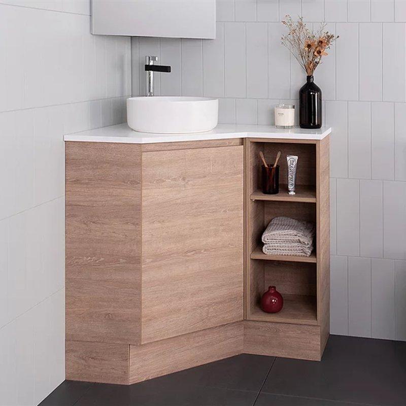 ADP Emporia Corner Vanity With Open Shelves - Ideal Bathroom CentreEMPCOT06X9WKLCP600 x 900 Left Hand Bowl