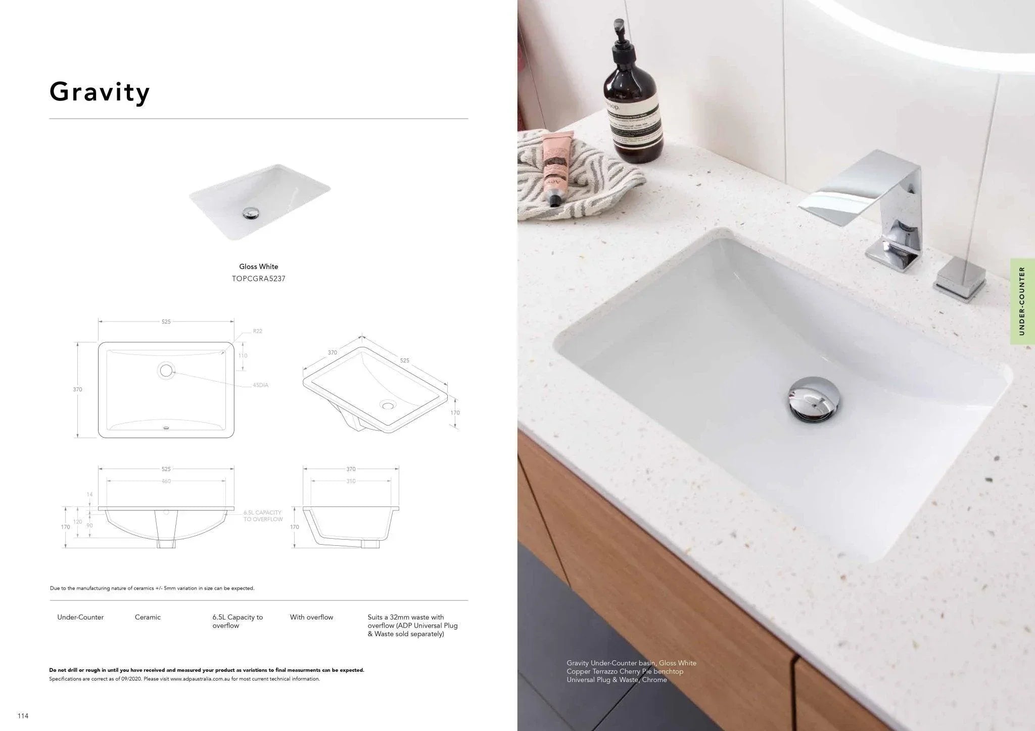 ADP Gravity Ceramic Under Counter Basin - Ideal Bathroom CentreTOPCGRA5237
