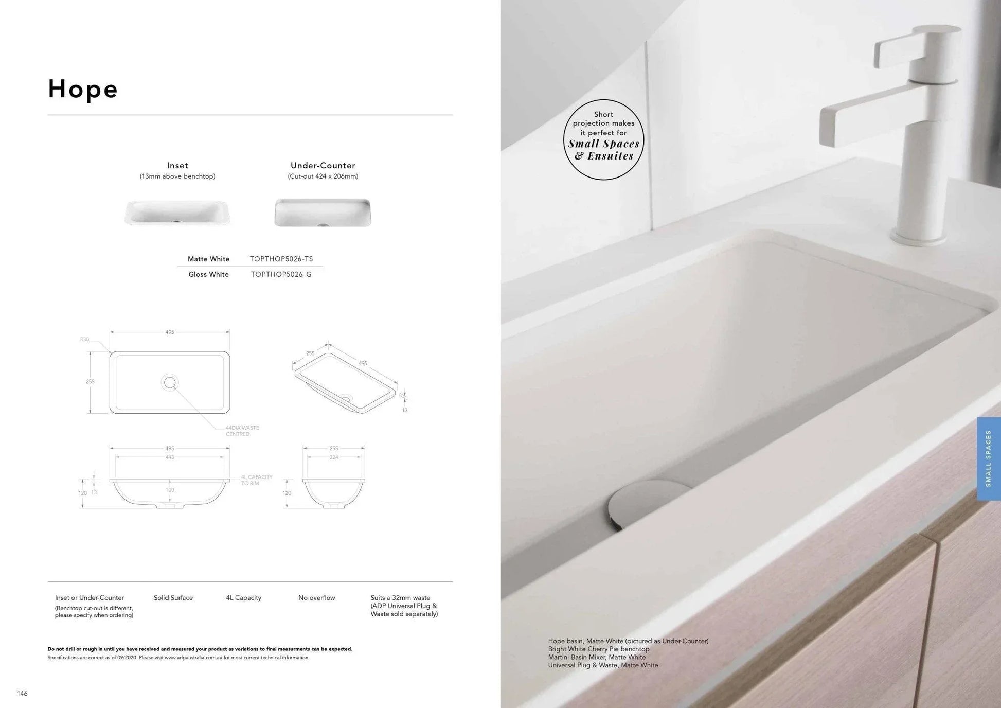 ADP Hope Solid Surface Inset/ Under Counter Basin - Ideal Bathroom CentreTOPTHOP5026-GGloss White