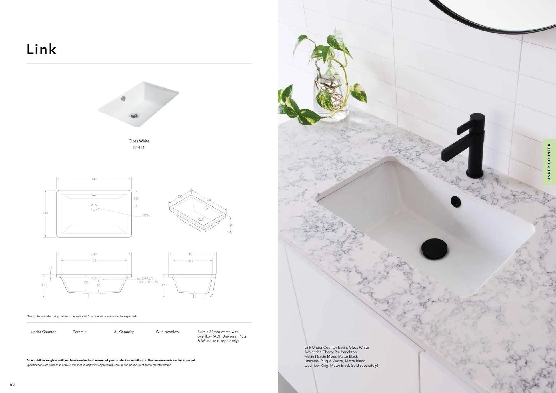 ADP Link Ceramic Under Counter Basin - Ideal Bathroom CentreBT481
