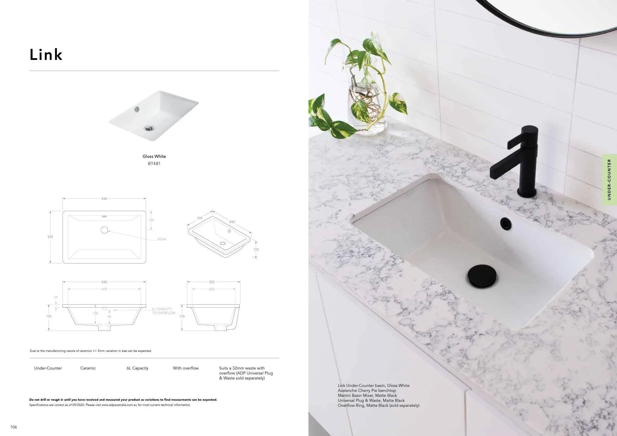 ADP Link Ceramic Under Counter Basin - Ideal Bathroom CentreBT481