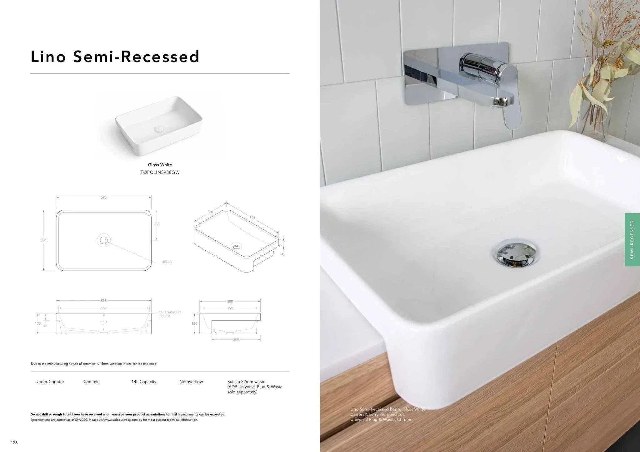 ADP Lino Ceramic Above Counter Basin - Ideal Bathroom CentreTOPCLIN5938GW