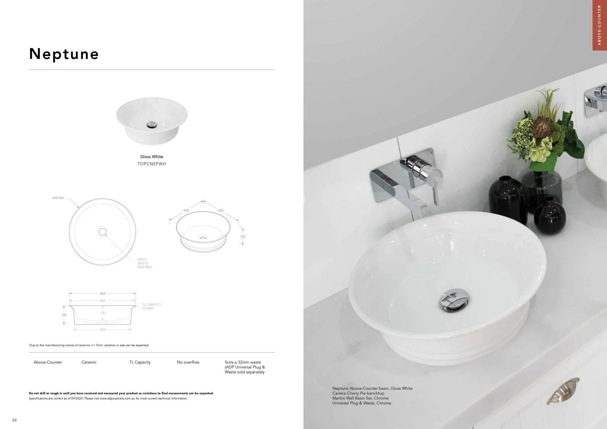 ADP Neptune Ceramic Above Counter Basin - Ideal Bathroom CentreTOPCNEPWH