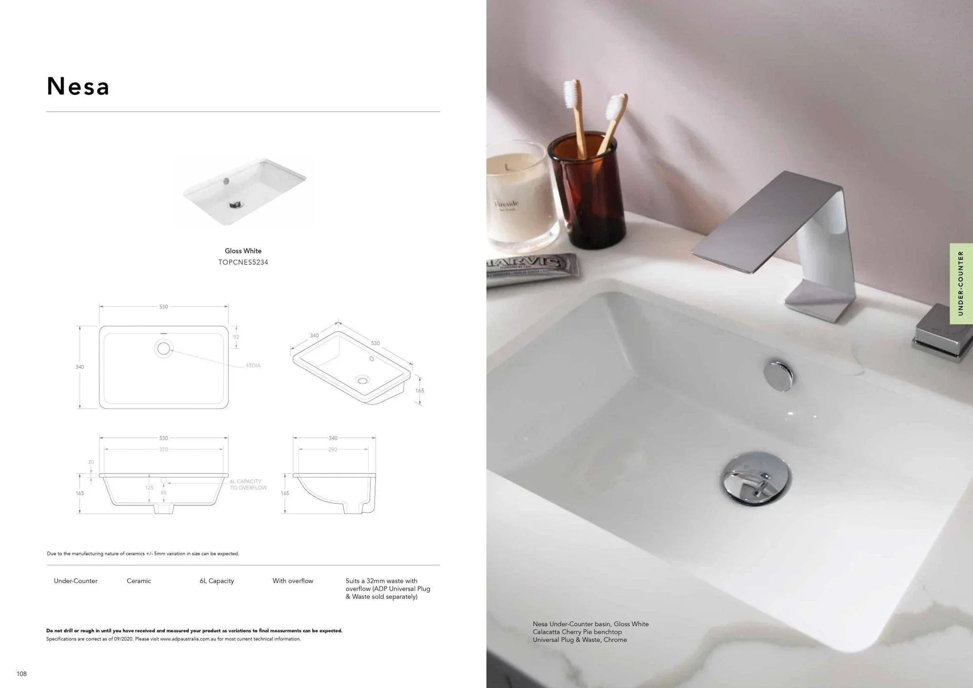 ADP Nesa Ceramic Under Counter Basin - Ideal Bathroom CentreTOPCNES5234