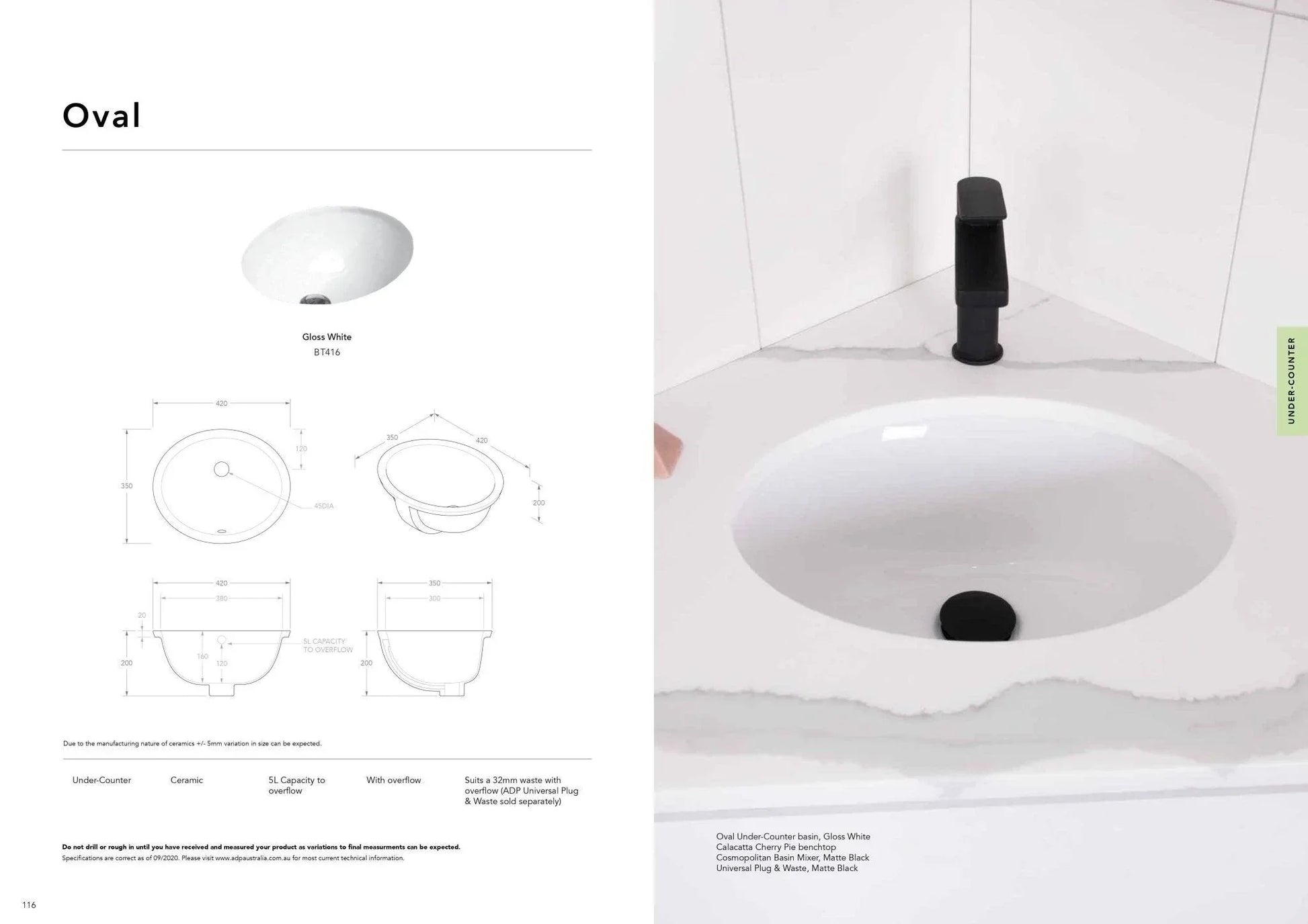 ADP Oval Ceramic Under Counter Basin - Ideal Bathroom CentreBT416