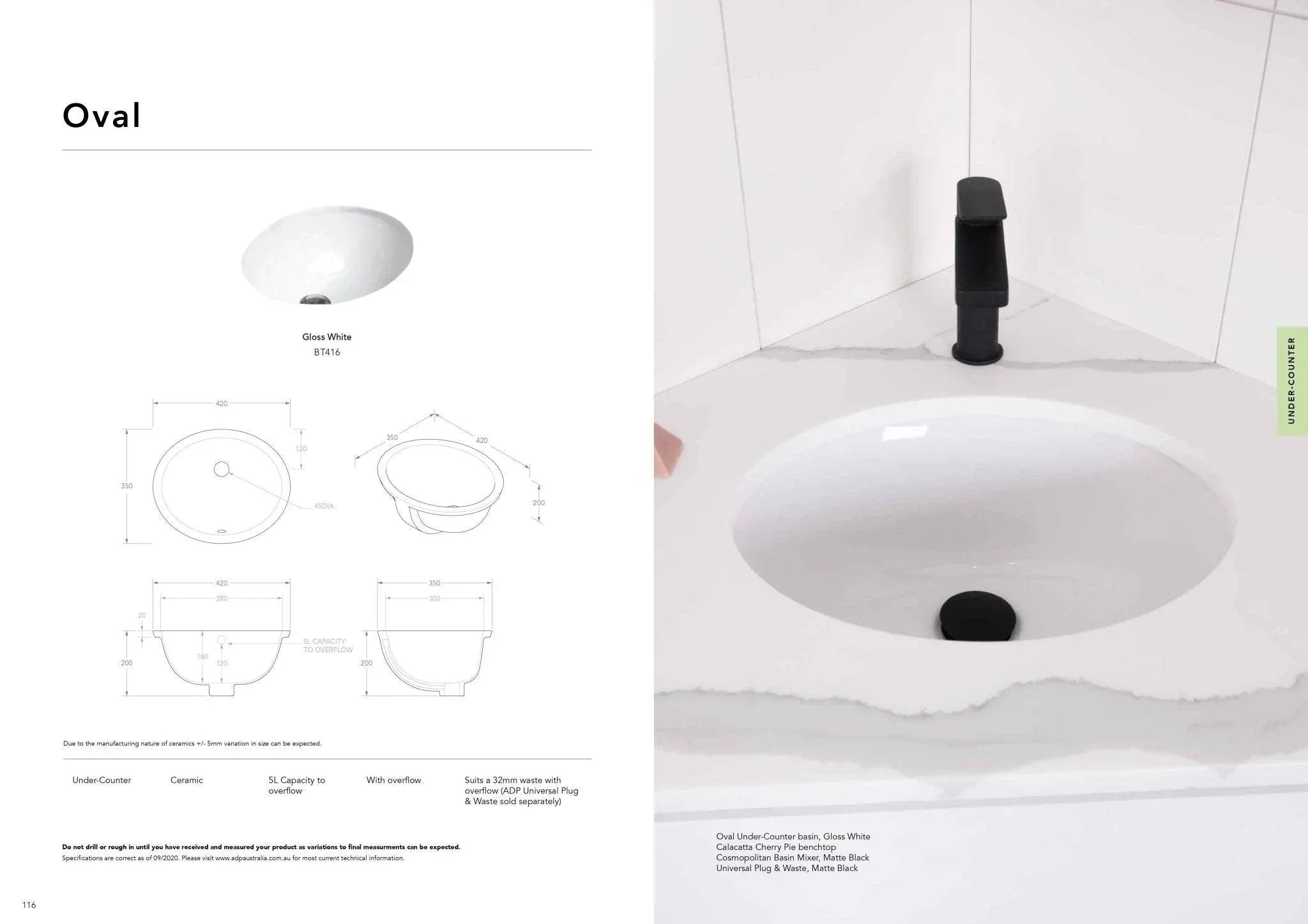 ADP Oval Ceramic Under Counter Basin - Ideal Bathroom CentreBT416