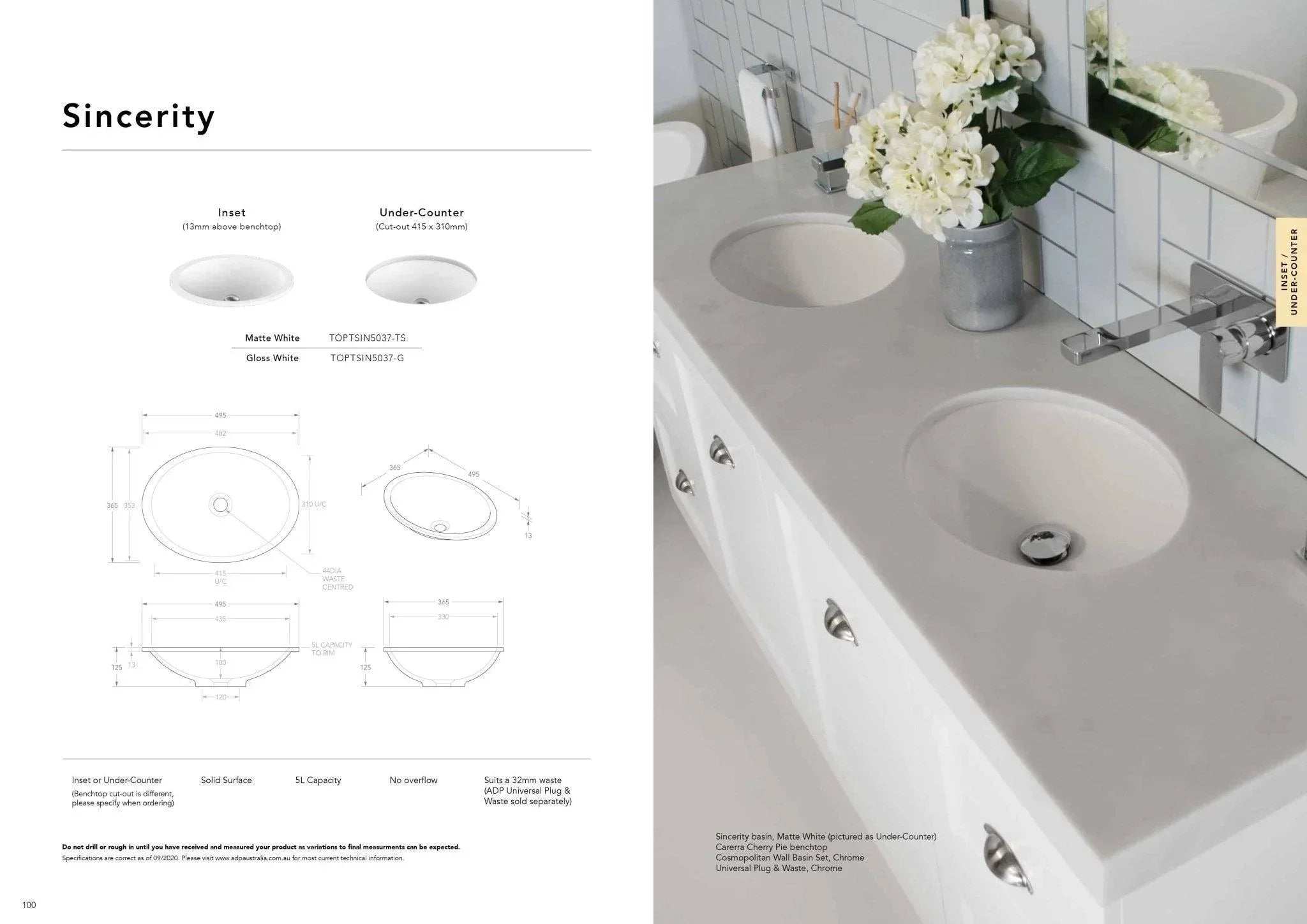 ADP Sincerity Solid Surface Under Counter Basin - Ideal Bathroom CentreTOPTSIN5037-TSMatte White