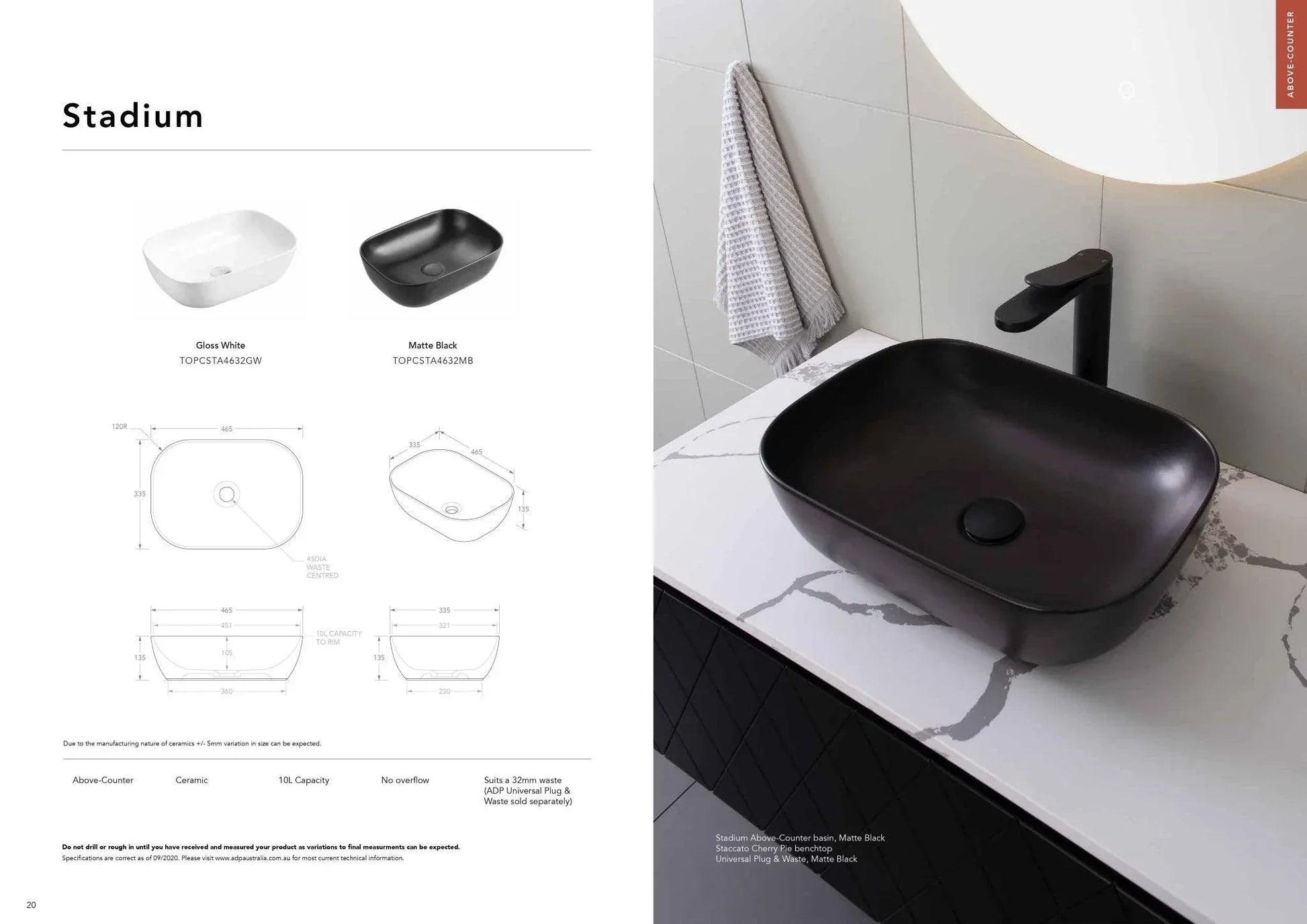 ADP Stadium Ceramic Above Counter Basin - Ideal Bathroom CentreTOPCSTA4632MBMatte Black