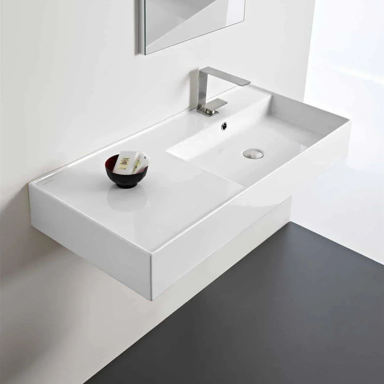 ADP Teorema 1000mm Ceramic Wall Hung Basin - Ideal Bathroom CentreTOPCTEO100GWLLeft Bowl1 Tap Hole