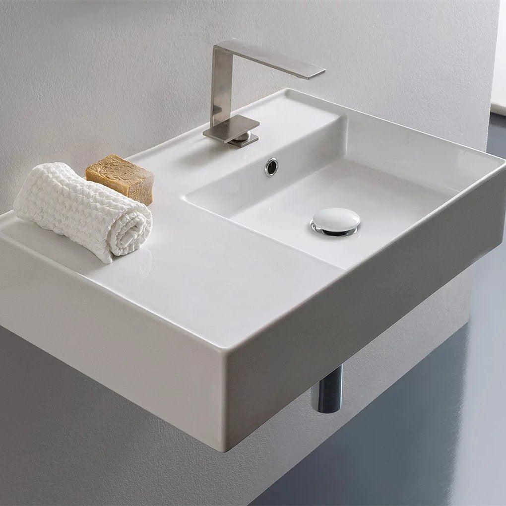 ADP Teorema 600mm Ceramic Wall Hung Basin - Ideal Bathroom CentreTOPCTEO60GWLLeft Bowl1 Tap Hole