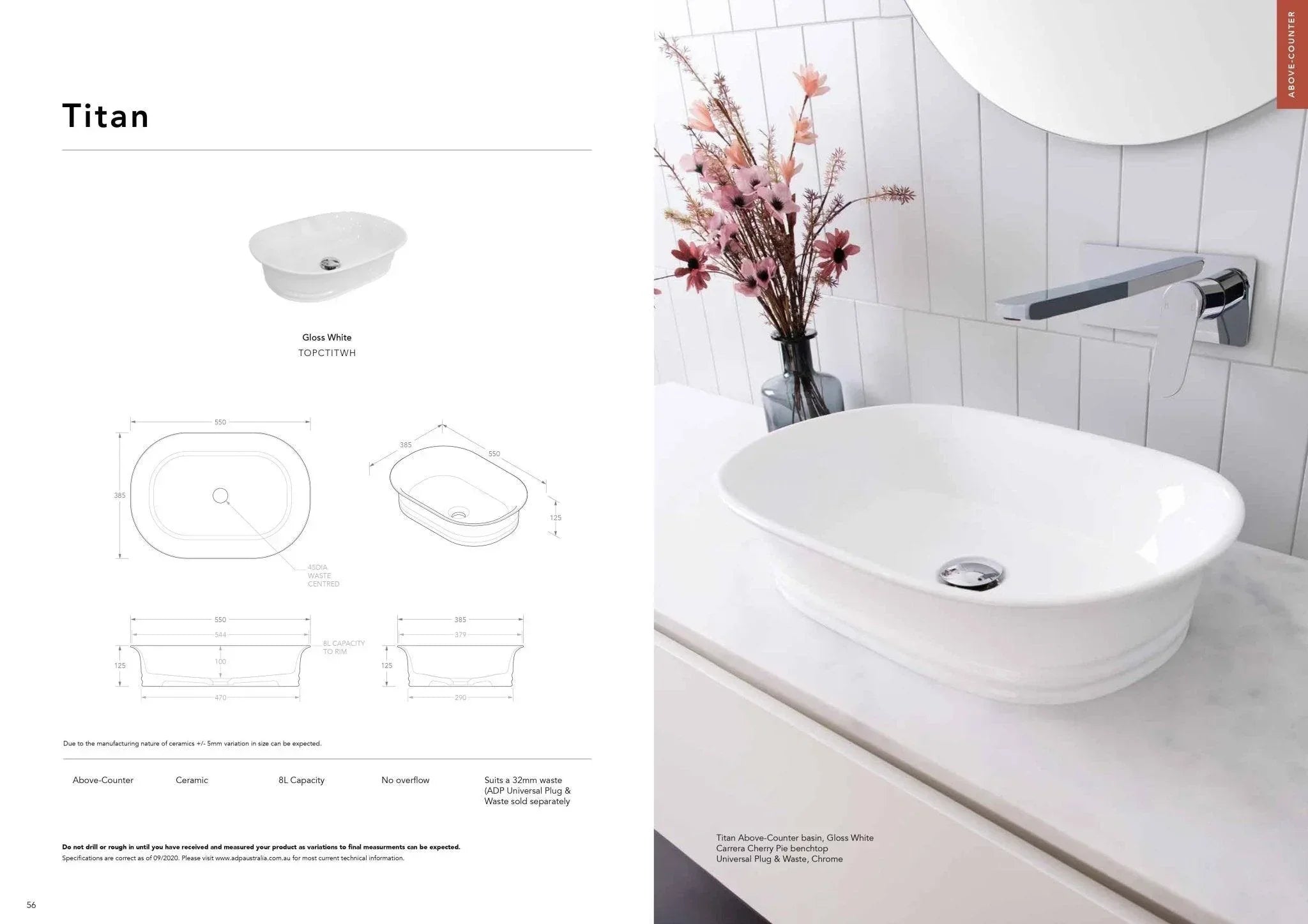 ADP Titan Ceramic Above Counter Basin - Ideal Bathroom CentreTOPCTITWH