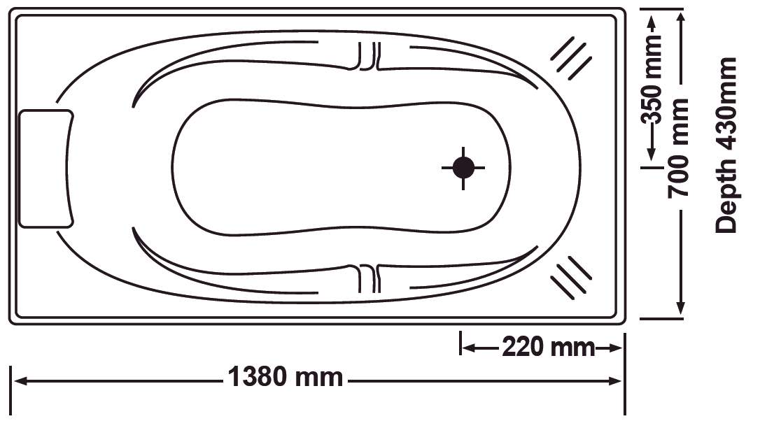 Alita Drop in Acrylic Bathtub- 1370x700x430mm - Ideal Bathroom CentreAlita-1370