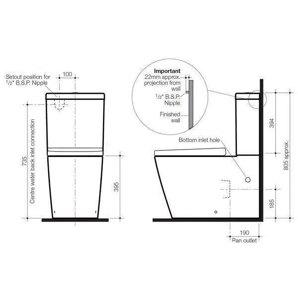 Caroma Luna Square Cleanflush® Wall Faced Toilet Suite - Ideal Bathroom Centre846410WBottom Inlet