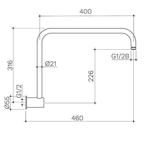 Caroma Urbane II 460mm Upswept Shower Arm - Ideal Bathroom Centre99642GMGun Metal