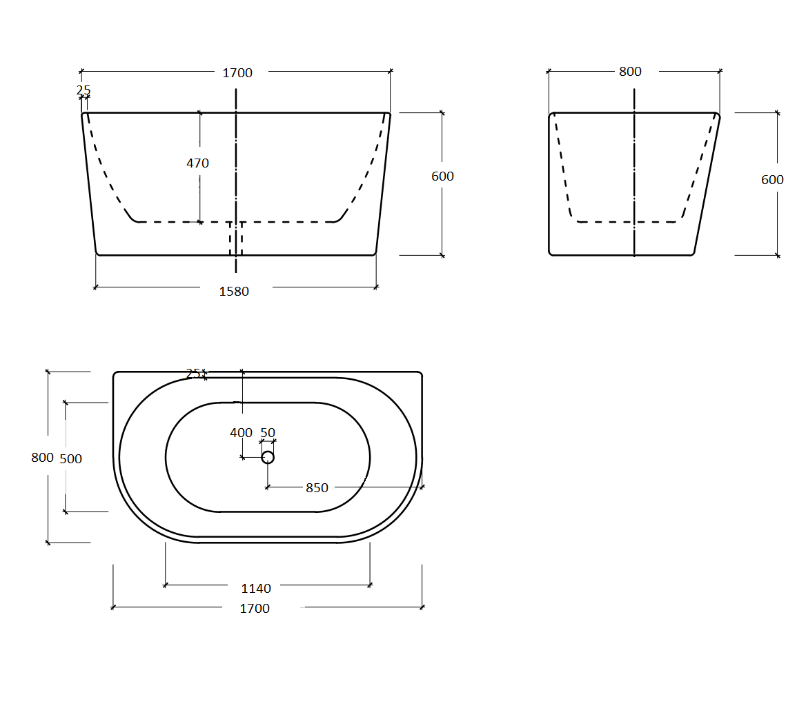 Cassa Design Auris Round Back to Wall Bath-Matte White - Ideal Bathroom CentreBT-AU1500M1500mm