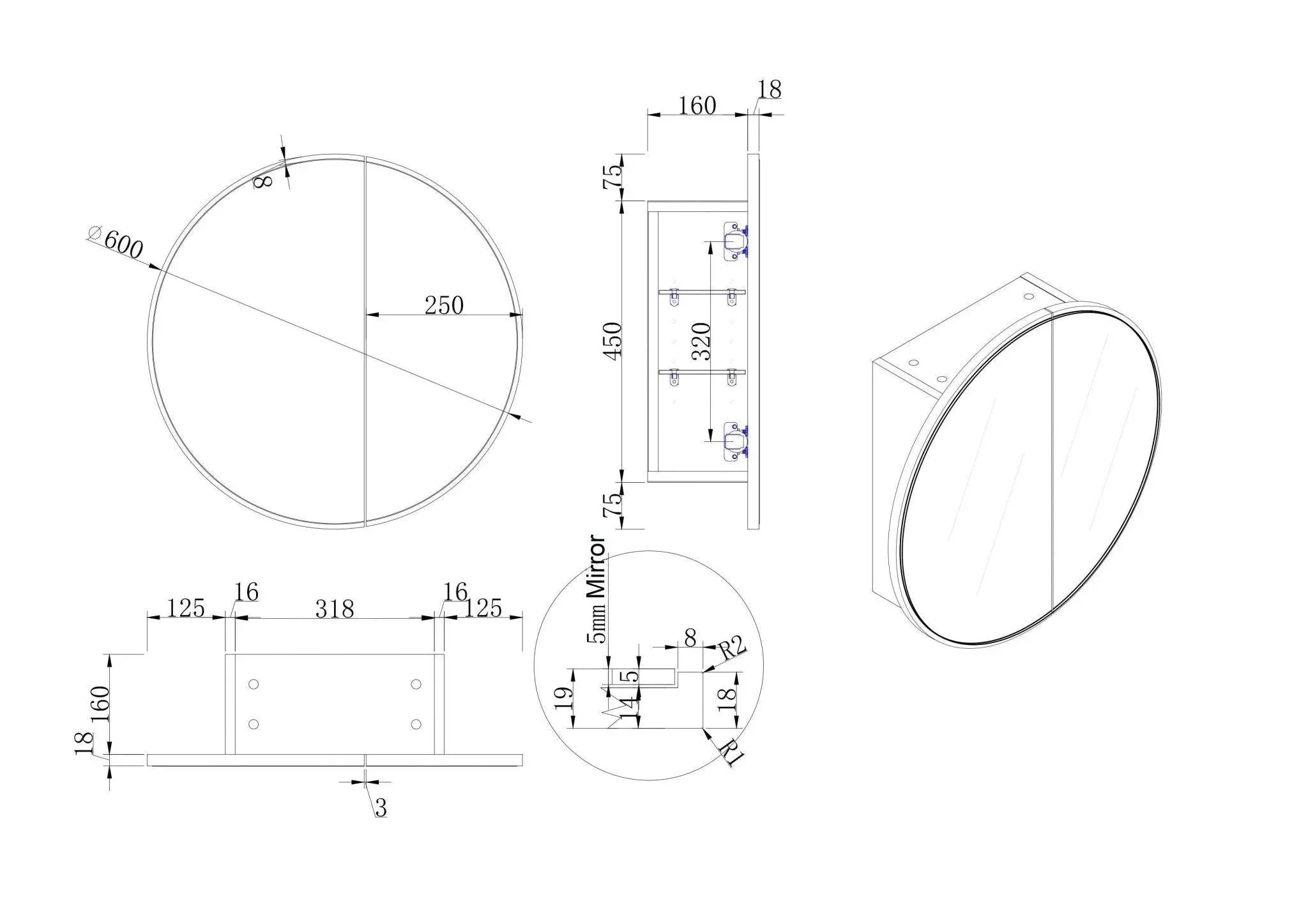Cassa Design Auris Round Shaving Cabinet - Ideal Bathroom CentreAURIS600BMatte Black600mm
