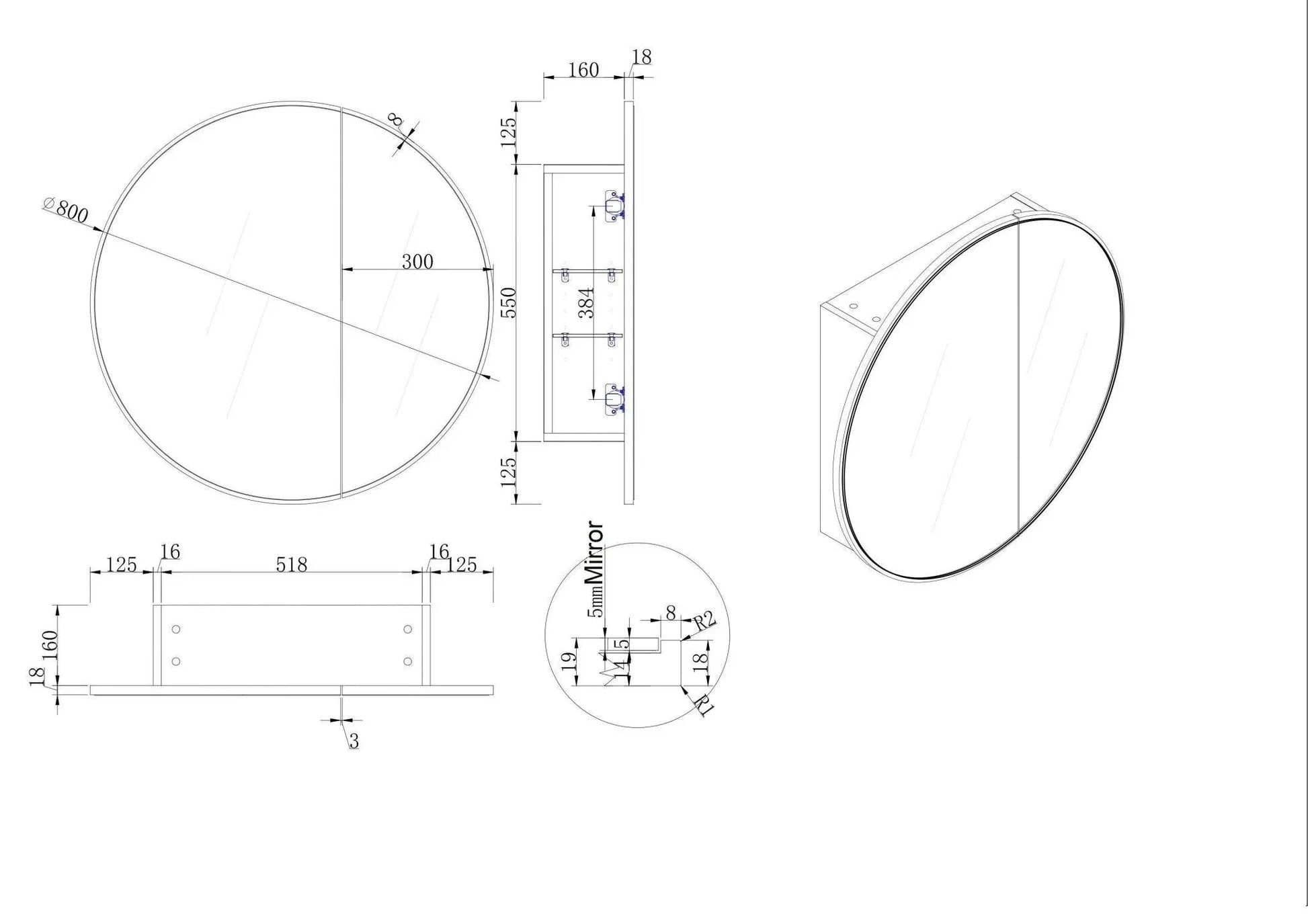 Cassa Design Auris Round Shaving Cabinet - Ideal Bathroom CentreAURIS600BMatte Black600mm