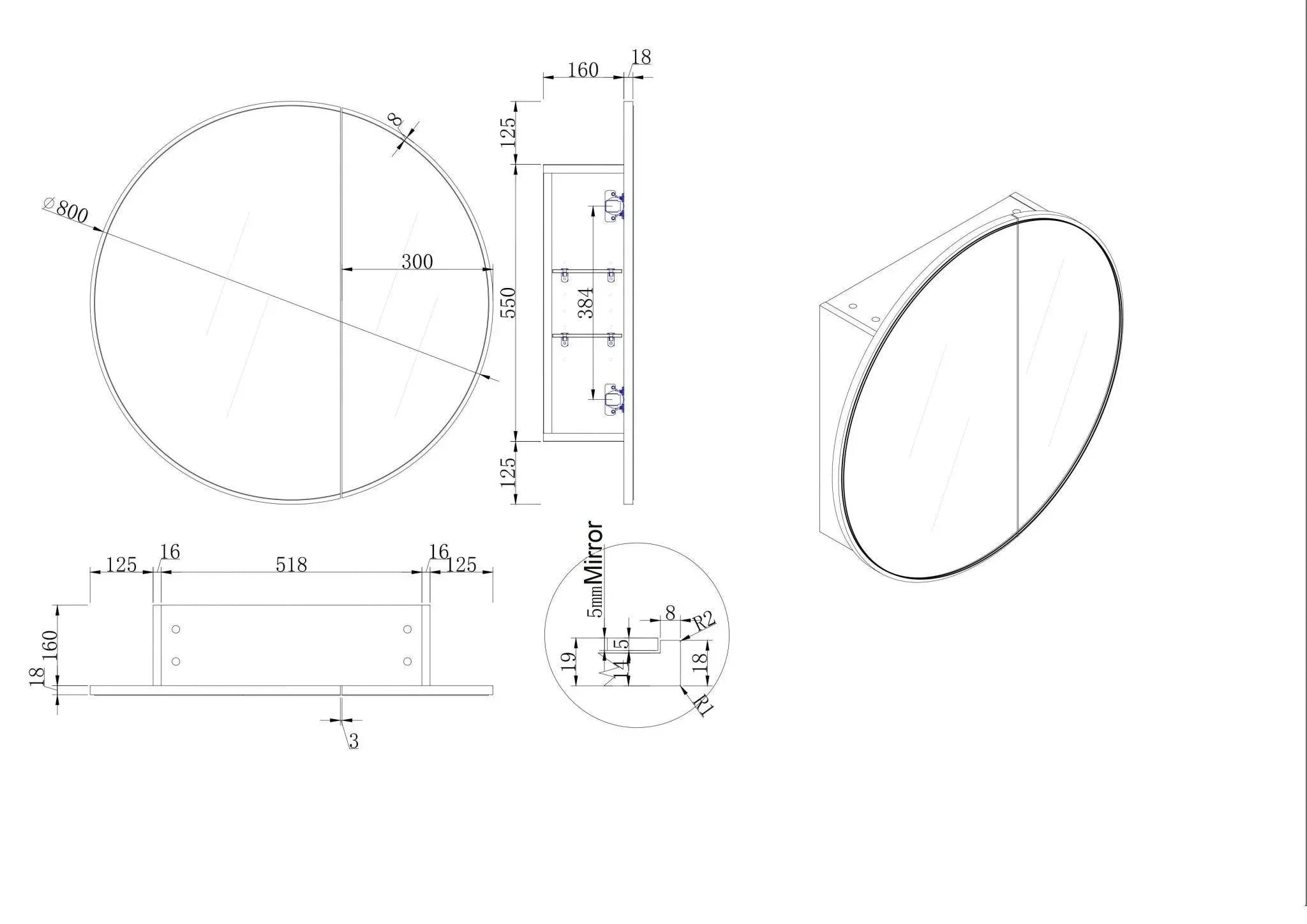Cassa Design Auris Round Shaving Cabinet - Ideal Bathroom CentreAURIS600BMatte Black600mm