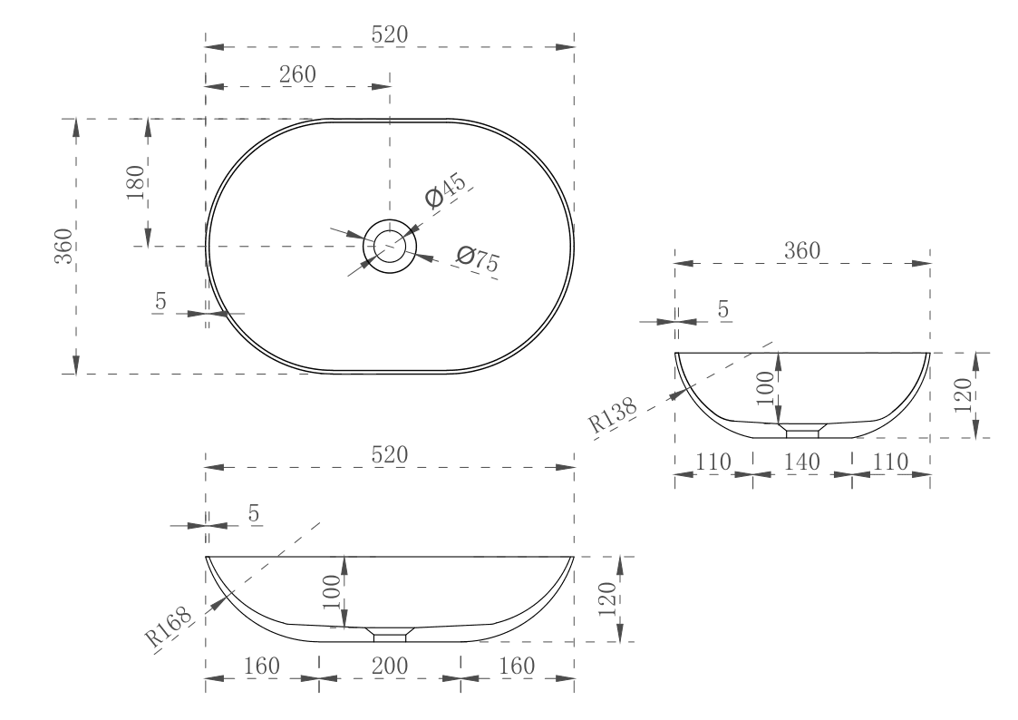Cassa Design Eggshell 520x360x120mm Above Counter Basin - Ideal Bathroom CentreES523612