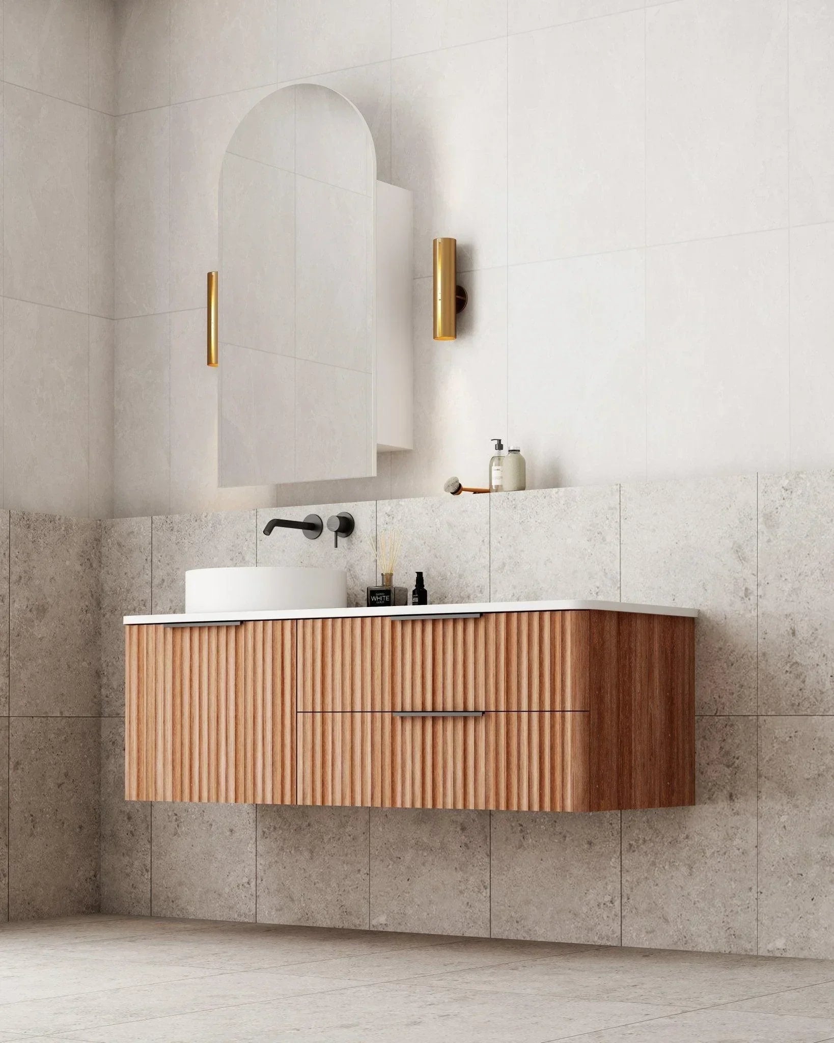 Cassa Design Gravity Curved Wall Hung Vanity - Ideal Bathroom CentreGRA1200WHL-WALNUT1200mm Left Hand BasinNatural Walnut
