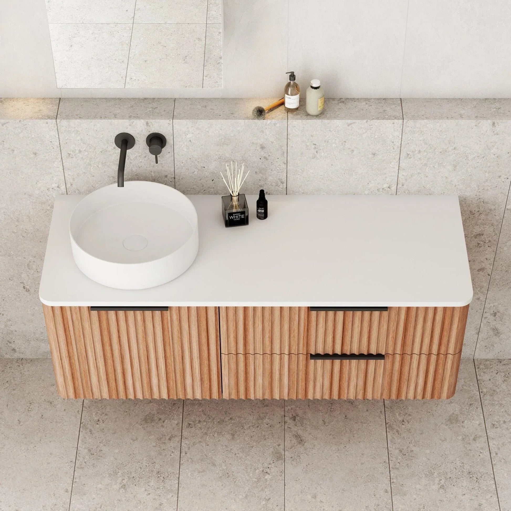 Cassa Design Gravity Curved Wall Hung Vanity - Ideal Bathroom CentreGRA1200WHL-WALNUT1200mm Left Hand BasinNatural Walnut