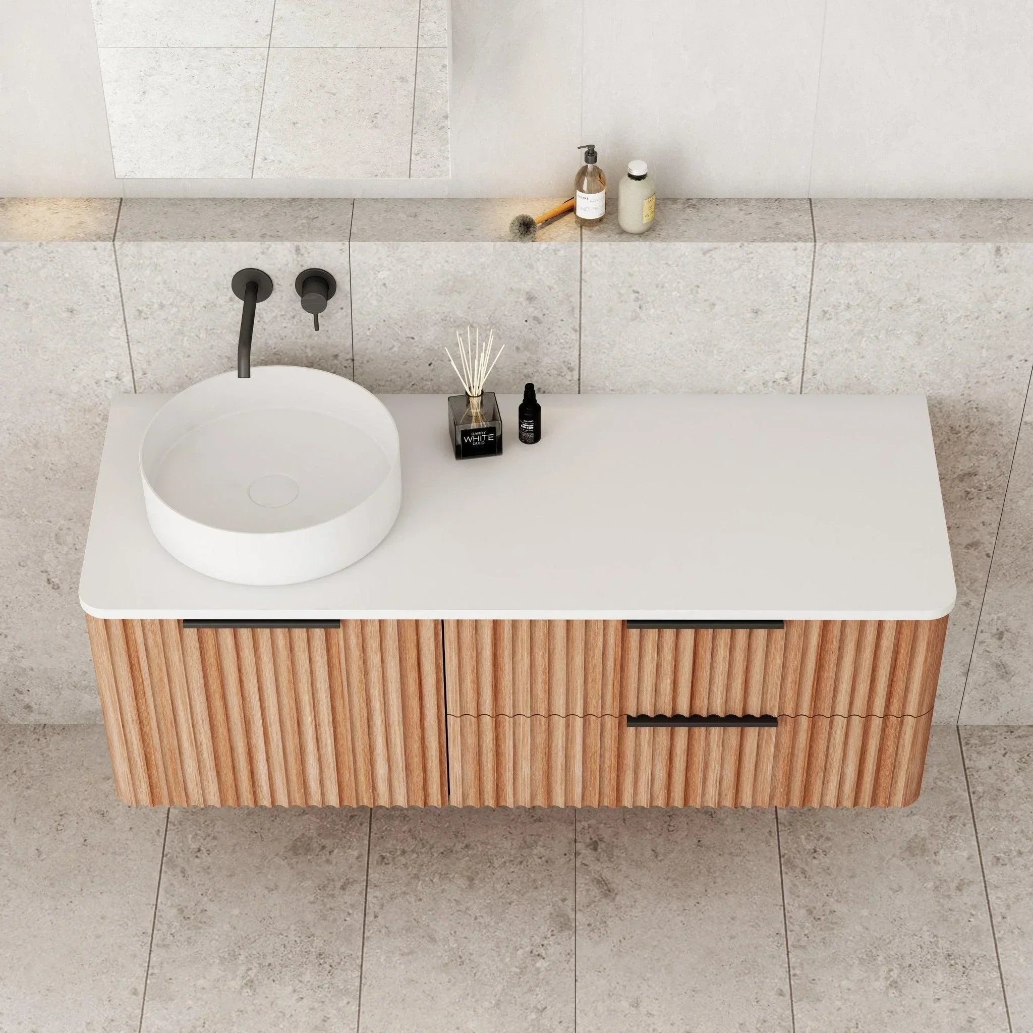 Cassa Design Gravity Curved Wall Hung Vanity - Ideal Bathroom CentreGRA1200WHL-WALNUT1200mm Left Hand BasinNatural Walnut