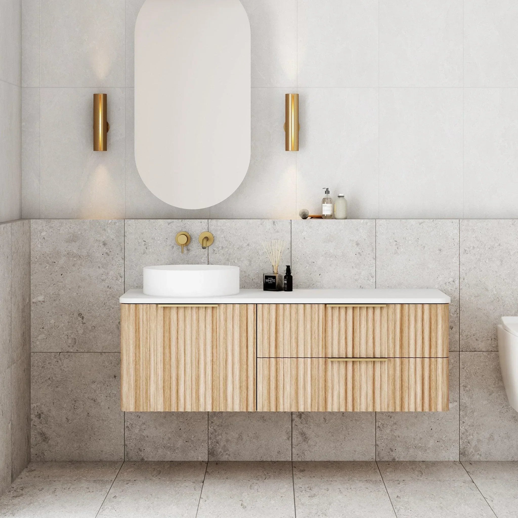 Cassa Design Gravity Curved Wall Hung Vanity - Ideal Bathroom CentreGRA1200WHL-OAK1200mm Left Hand BasinNatural Oak
