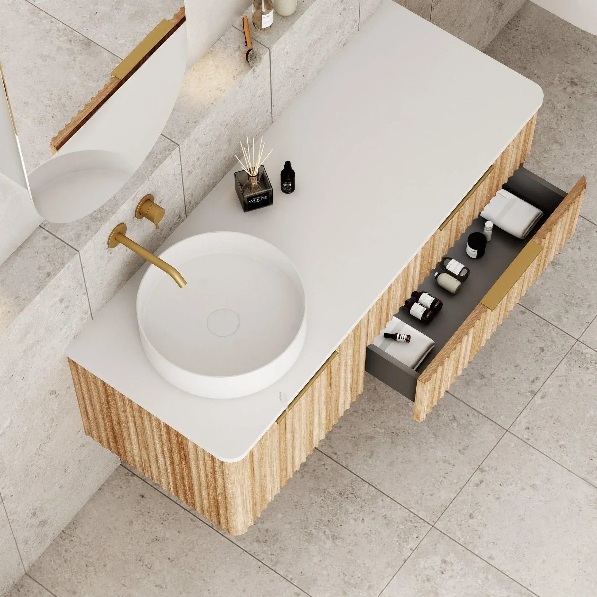 Cassa Design Gravity Curved Wall Hung Vanity - Ideal Bathroom CentreGRA1200WHL-OAK1200mm Left Hand BasinNatural Oak