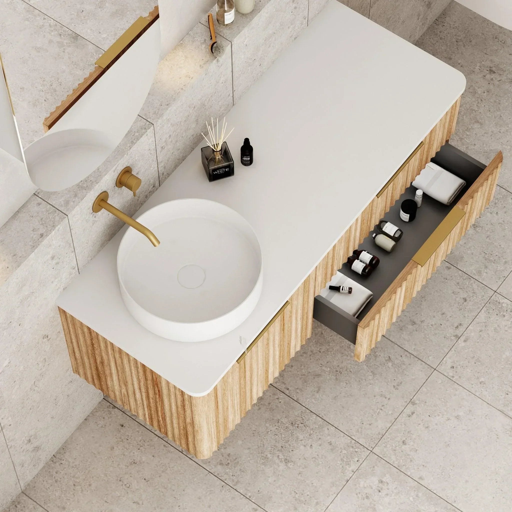 Cassa Design Gravity Curved Wall Hung Vanity - Ideal Bathroom CentreGRA1200WHL-OAK1200mm Left Hand BasinNatural Oak