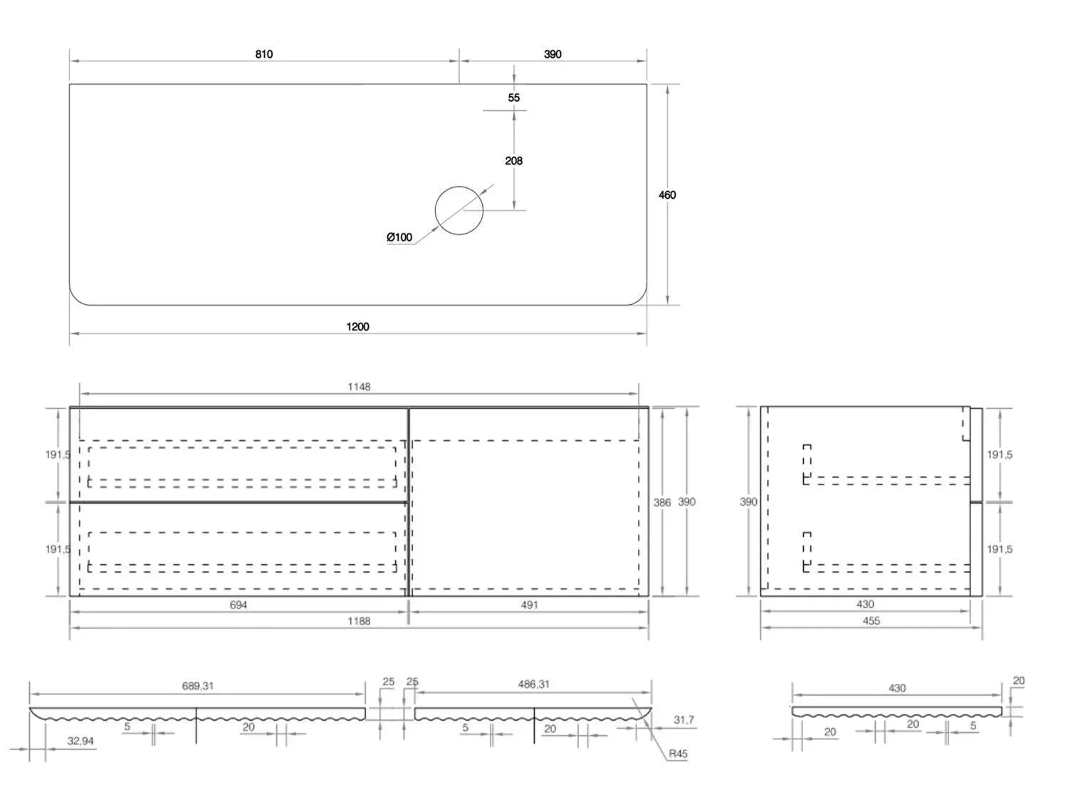 Cassa Design Gravity Curved Wall Hung Vanity - Ideal Bathroom CentreGRA1800WH-WALNUT1800mmNatural Walnut