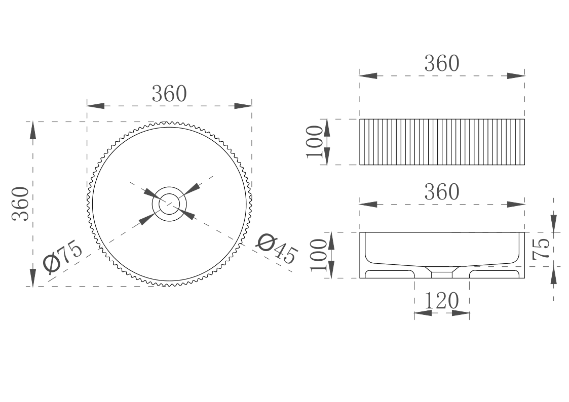 Cassa Design V-Groove 360mm Above Counter Basin - Ideal Bathroom CentreVG363610