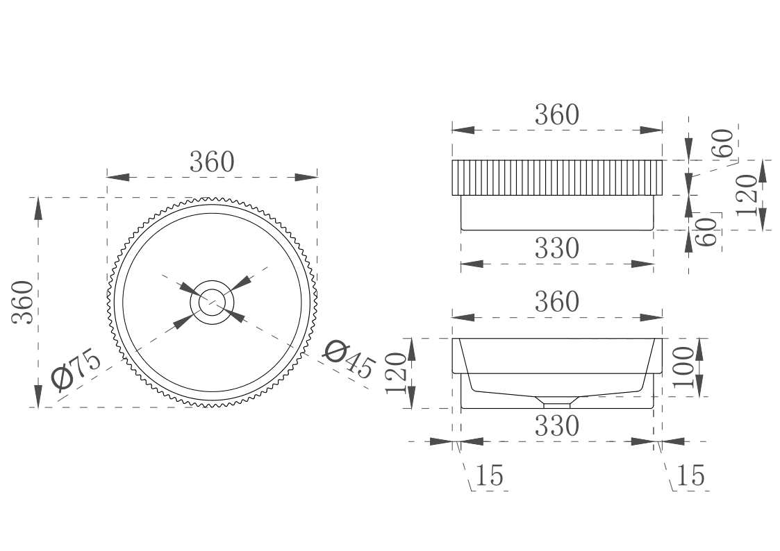 Cassa Design V-Groove 360mm Semi-Inset Basin - Ideal Bathroom CentreVG363612