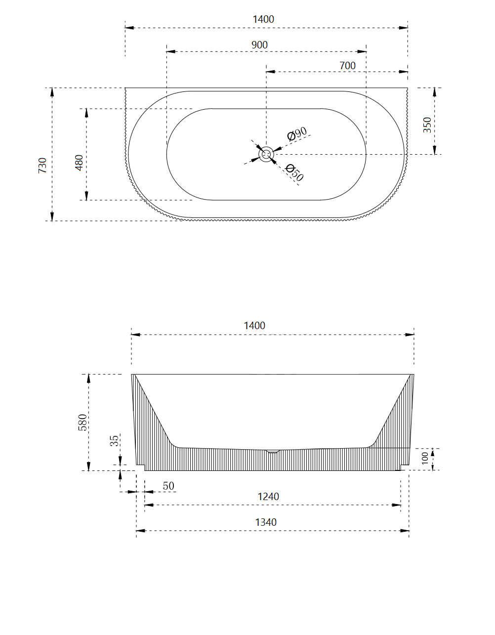 Cassa Design V-Groove Back to Wall Bath-Matte White - Ideal Bathroom CentreBT-VG1500BTW1500mm