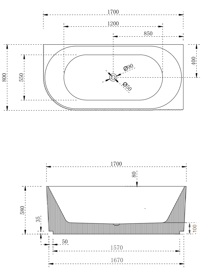 Cassa Design V-Groove Corner Back to Wall Bathtub-Matte White - Ideal Bathroom CentreBT-VG1700L1700mmLeft Hand Corner