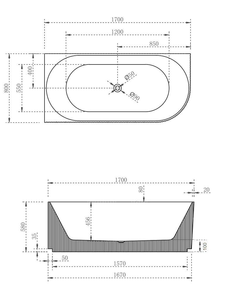 Cassa Design V-Groove Corner Back to Wall Bathtub-Matte White - Ideal Bathroom CentreBT-VG1700L1700mmLeft Hand Corner