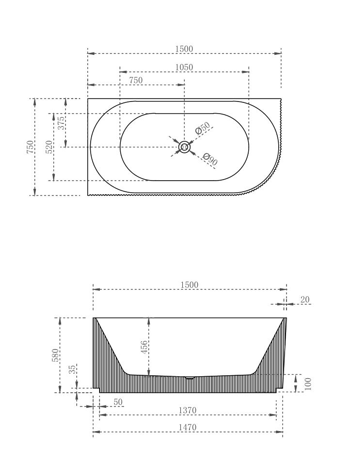 Cassa Design V-Groove Corner Back to Wall Bathtub-Matte White - Ideal Bathroom CentreBT-VG1700L1700mmLeft Hand Corner