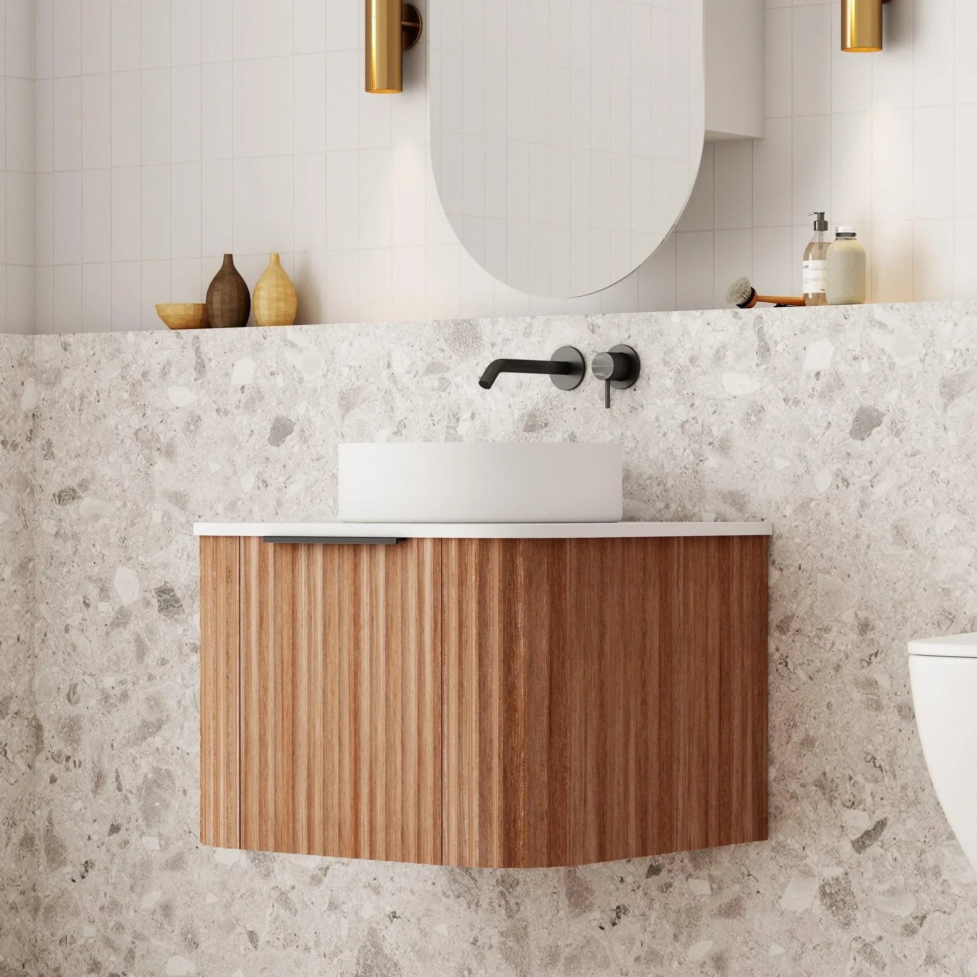 Cassa Design V-Groove Curved Wall Hung Vanity - Ideal Bathroom CentreVGR600WH-WALNUT600mmNatural Walnut