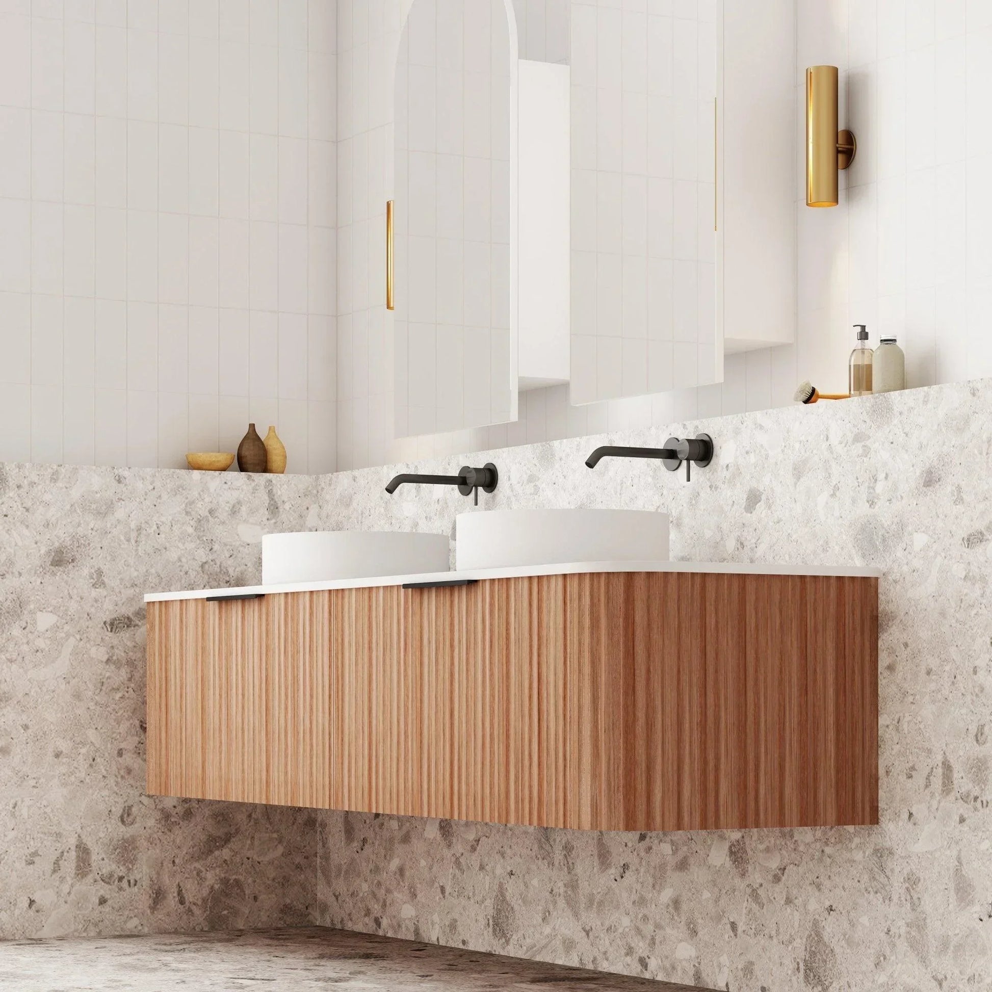 Cassa Design V-Groove Curved Wall Hung Vanity - Ideal Bathroom CentreVGR1800WH-WALNUT1800mmNatural Walnut