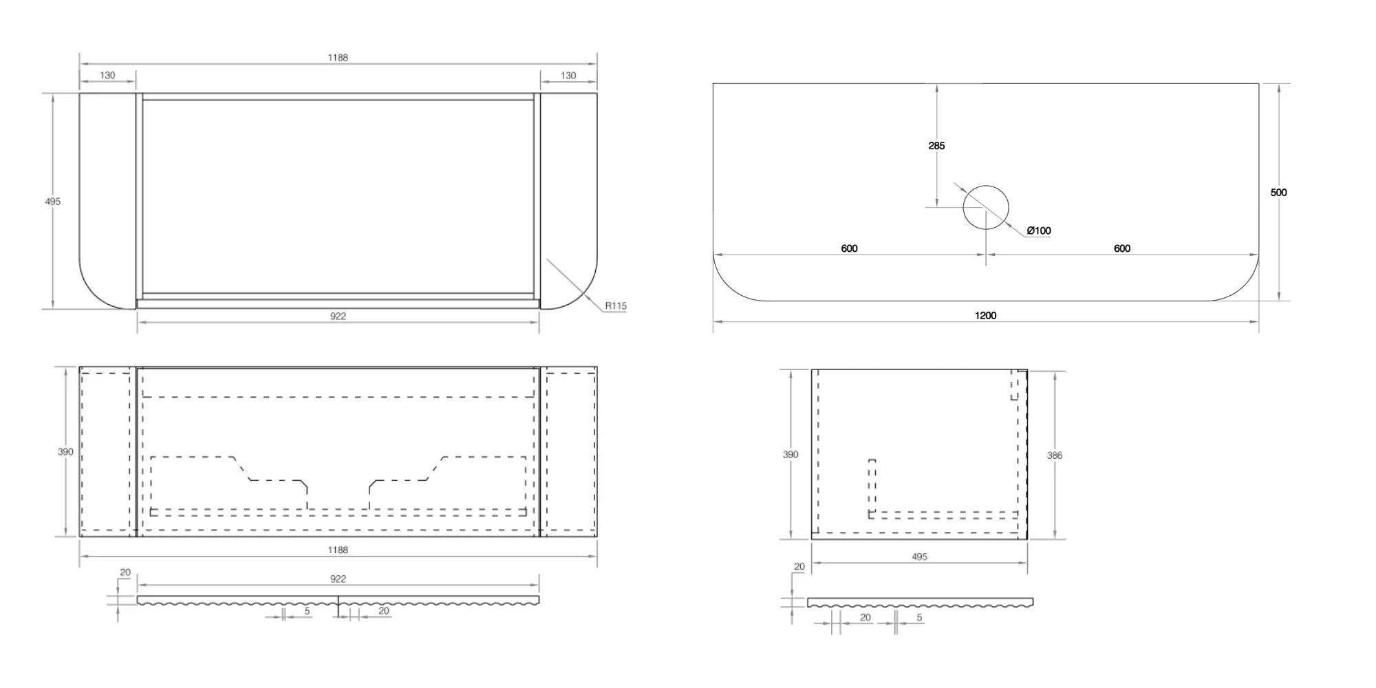 Cassa Design V-Groove Curved Wall Hung Vanity - Ideal Bathroom CentreVGR1800WH-WALNUT1800mmNatural Walnut