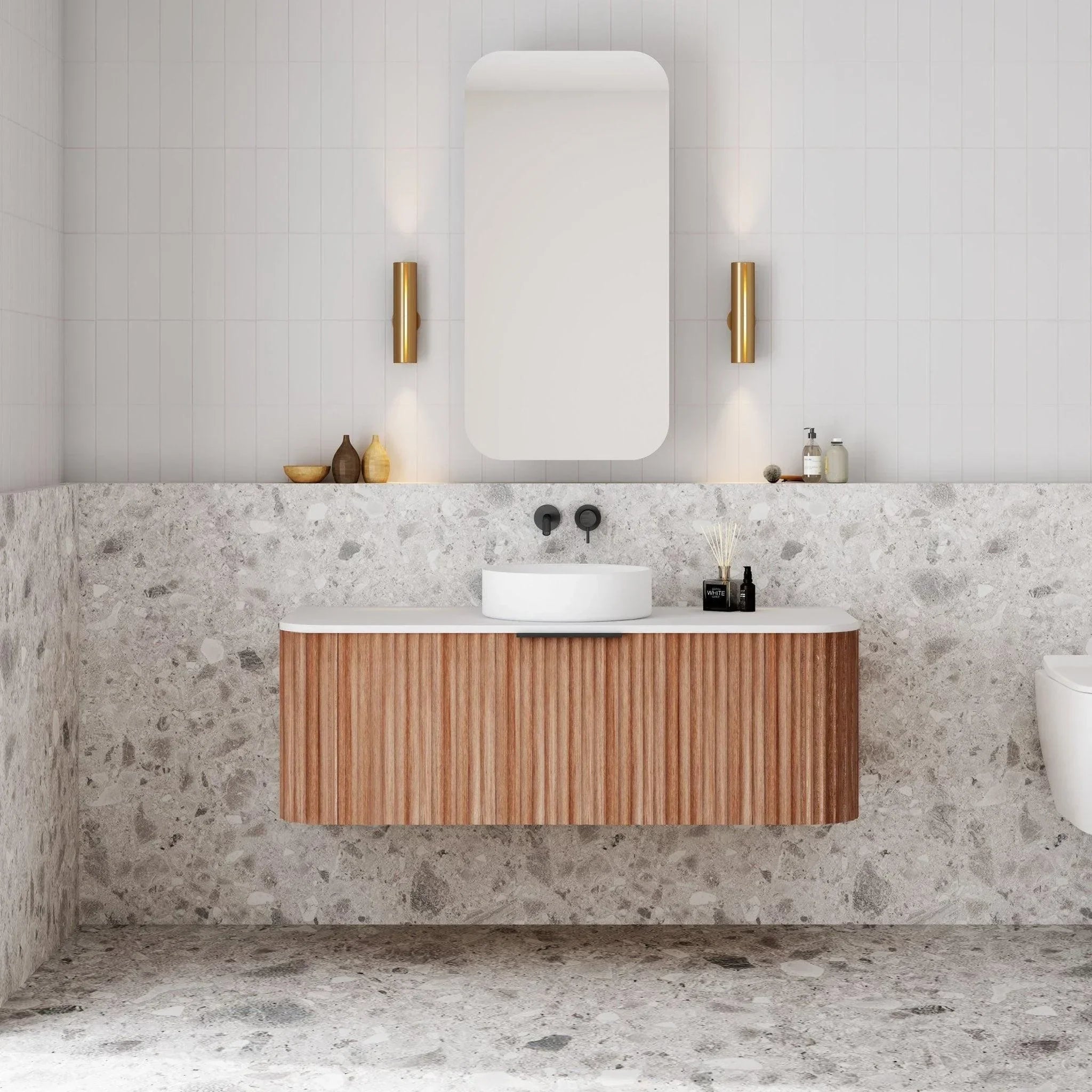 Cassa Design V-Groove Curved Wall Hung Vanity - Ideal Bathroom CentreVGR1200WH-WALNUT1200mmNatural Walnut