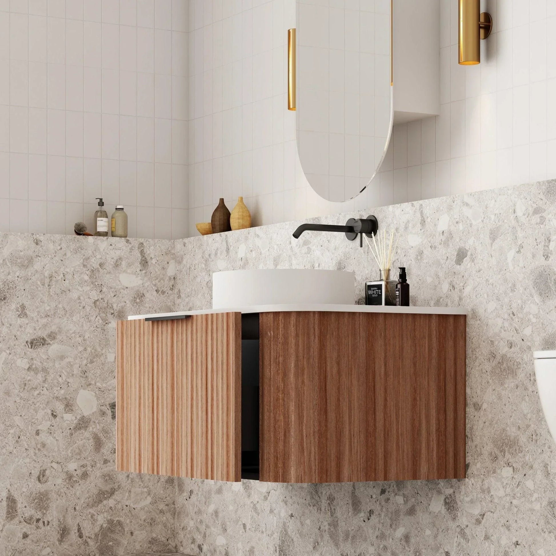 Cassa Design V-Groove Curved Wall Hung Vanity - Ideal Bathroom CentreVGR900WH-WALNUT900mmNatural Walnut