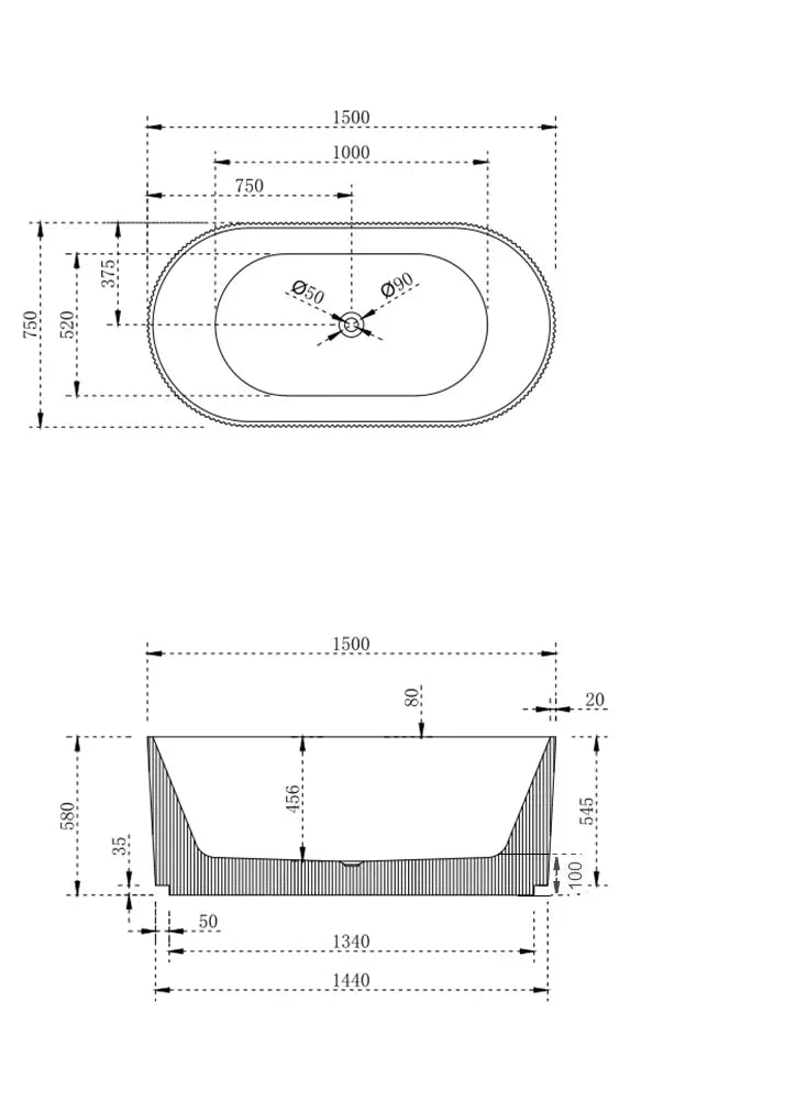 Cassa Design V-Groove Round Freestanding Bath-Matte White - Ideal Bathroom CentreBT-VG17001700mm