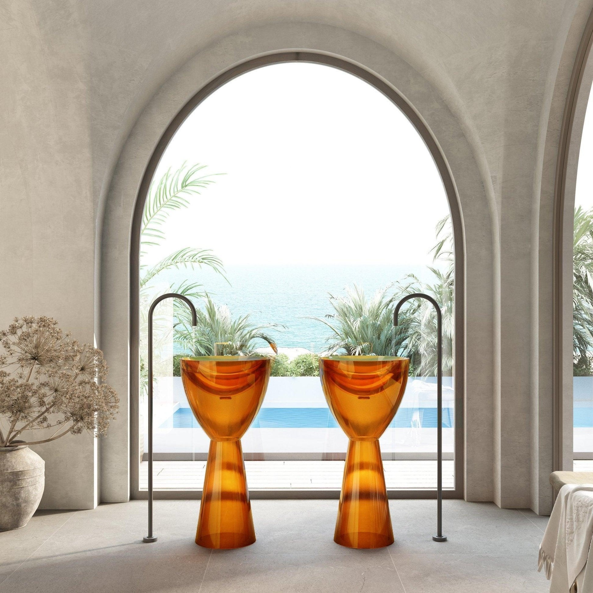Cassa Design Wow Pedestal Translucency Resin Stone Basin - Ideal Bathroom CentreSB4590BGGolden Beige