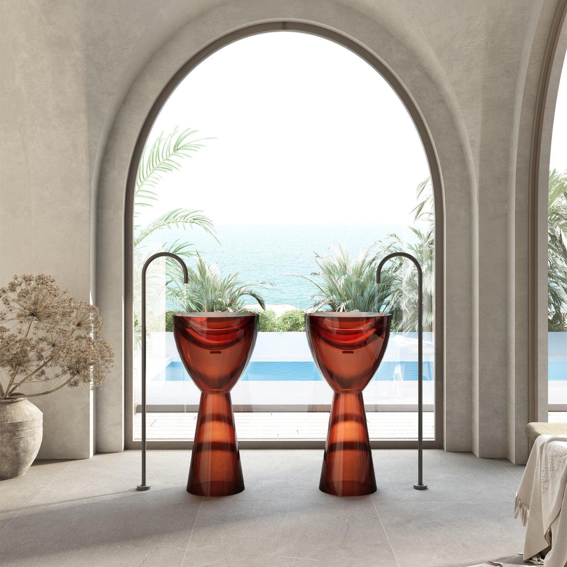 Cassa Design Wow Pedestal Translucency Resin Stone Basin - Ideal Bathroom CentreSB4590ABAmber Brown