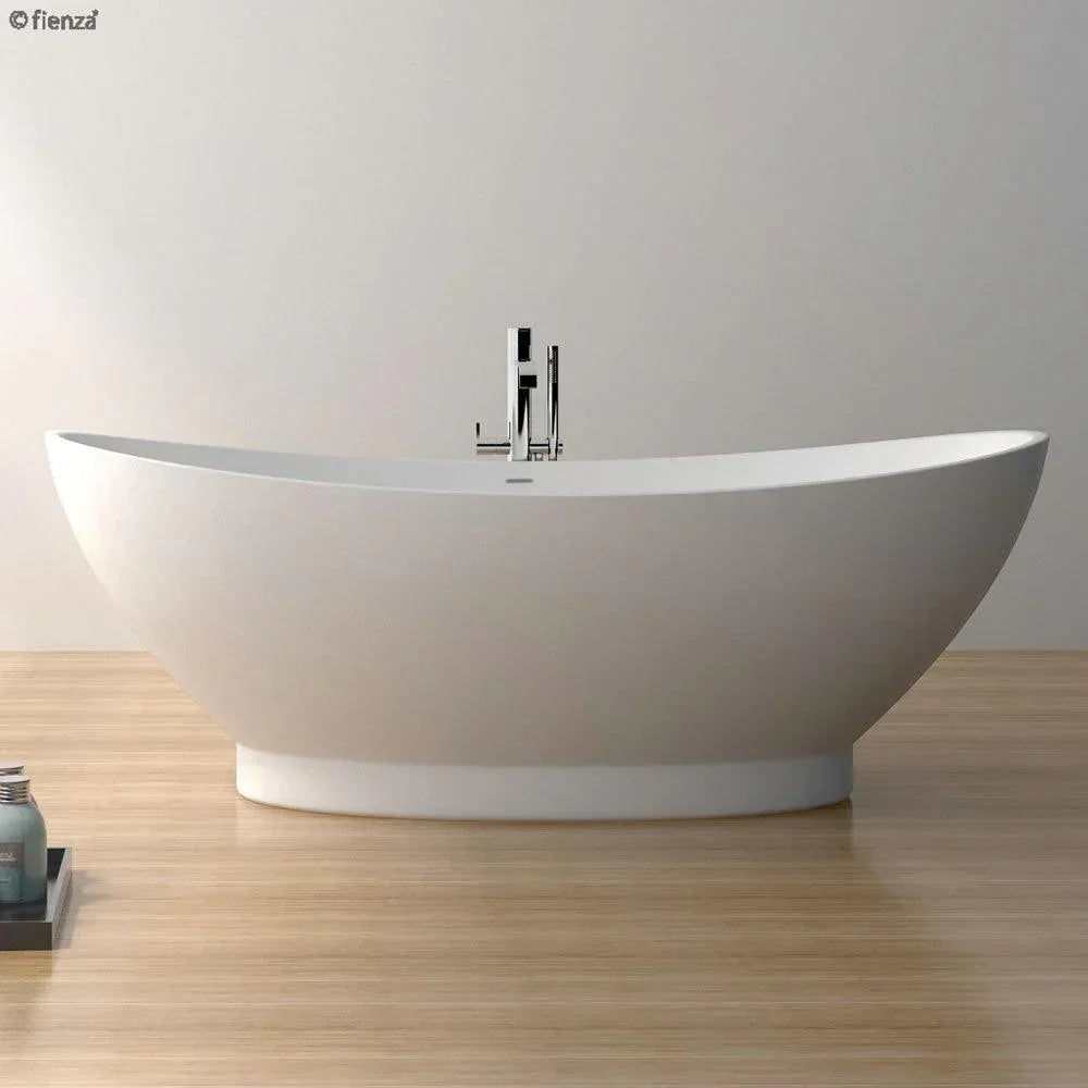 Fienza Antonia 1550 Matte White Stone Freestanding Bath - Ideal Bathroom CentreST19With Overflow