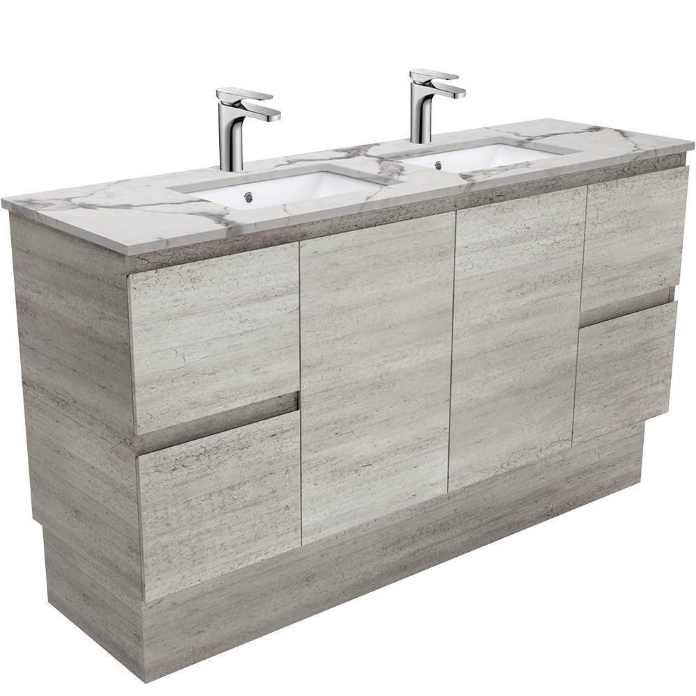 Fienza Edge Industrial 1500mm Vanity With Undermounted Stone Top - Ideal Bathroom CentreSM150XKDFreestandingCalacatta MarbleDouble Bowl