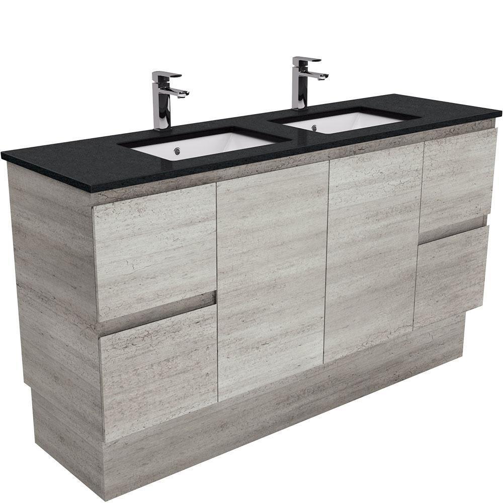 Fienza Edge Industrial 1500mm Vanity With Undermounted Stone Top - Ideal Bathroom CentreSB150XKDFreestandingBlack SparkleDouble Bowl