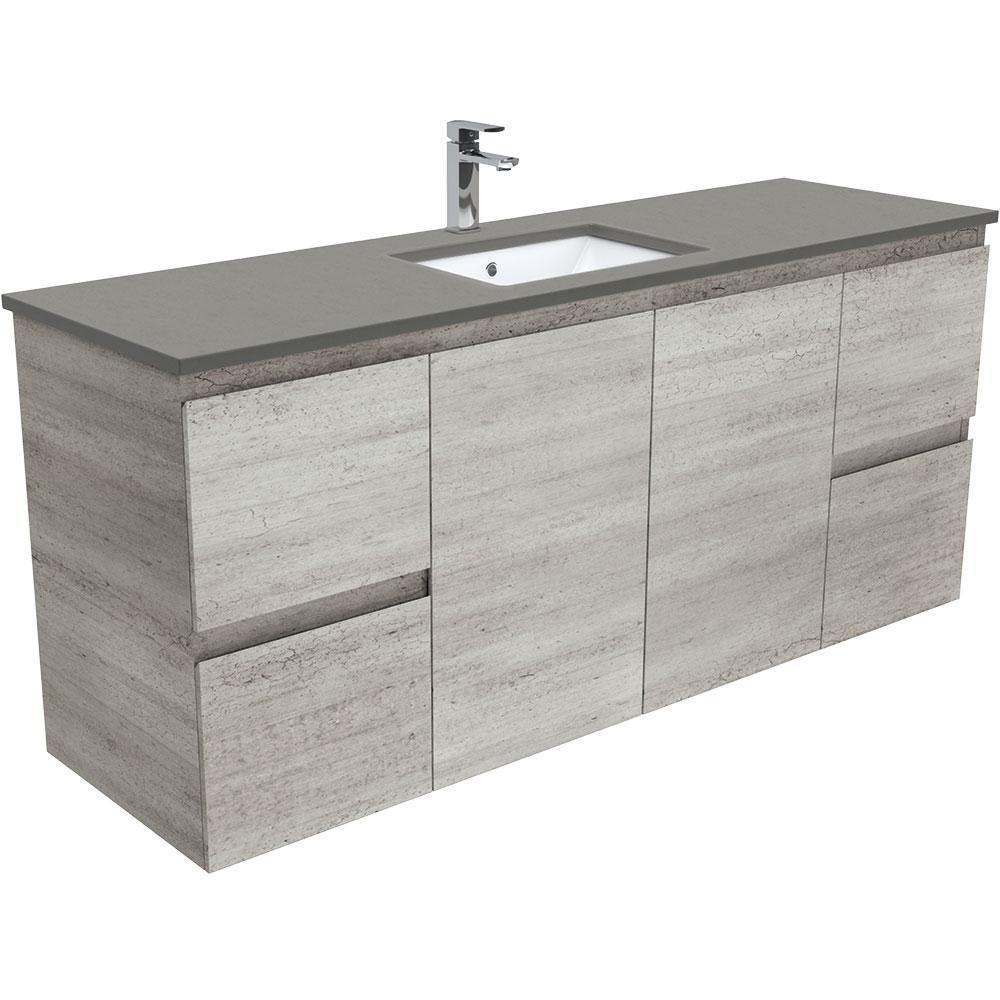 Fienza Edge Industrial 1500mm Vanity With Undermounted Stone Top - Ideal Bathroom CentreSD150XSWall HungDove GreySingle Centre Bowl